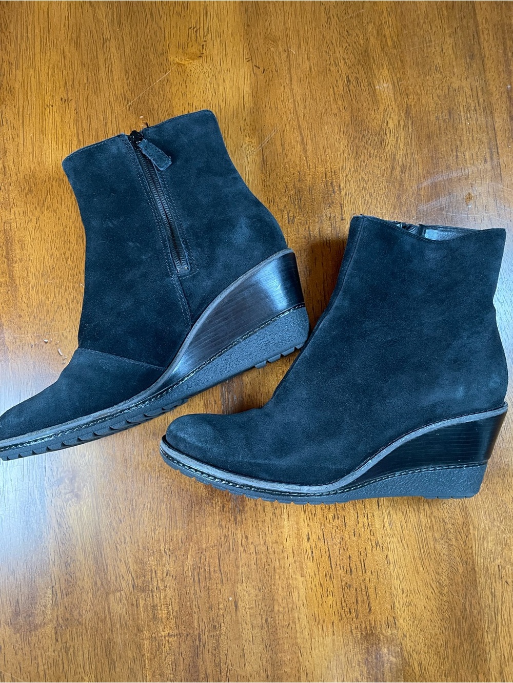 Cole Haan Black Suede Wedge Ankle Boots Waterproof Suede